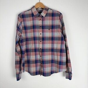 Pendleton 100% Cotton Plaid Button Down Up Shirt Blouse Large